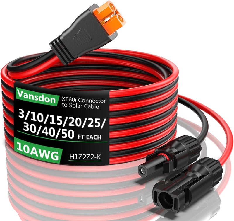 Vansdon Solar to XT60i Extension Cable 10AWG 15FT XT60i Solar Charging Cable for RV Foldable Solar Panel, Portable Power Station, Solar Generator(10AWG-15FT) - Image 1